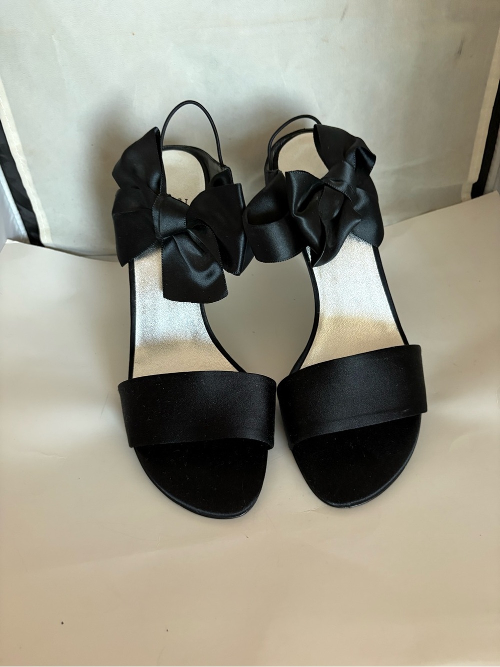 Stuart Weitzman Black Satin Bow Slingback Heels 10